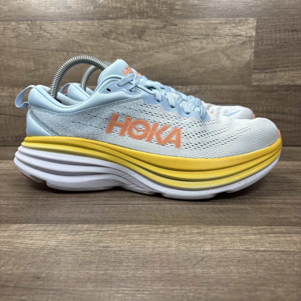 Hoka Bondi 8 Blue Yellow Womens US Size 9.5 EUR 42 1127952 SSCA Running Shoes